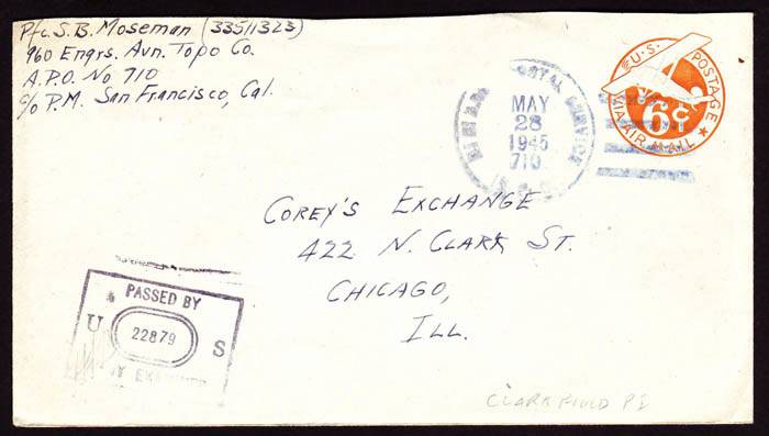 1945 Cover APO 711 Clark Field Pi Chicago